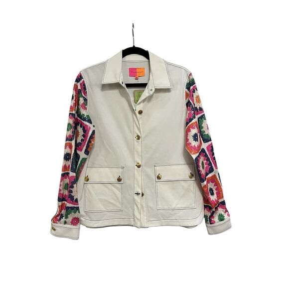 Anthropologie Vilagallo Olivia Sequin Crochet Sleeve Shirt Jacket Size S 38 6 - Picture 2 of 5